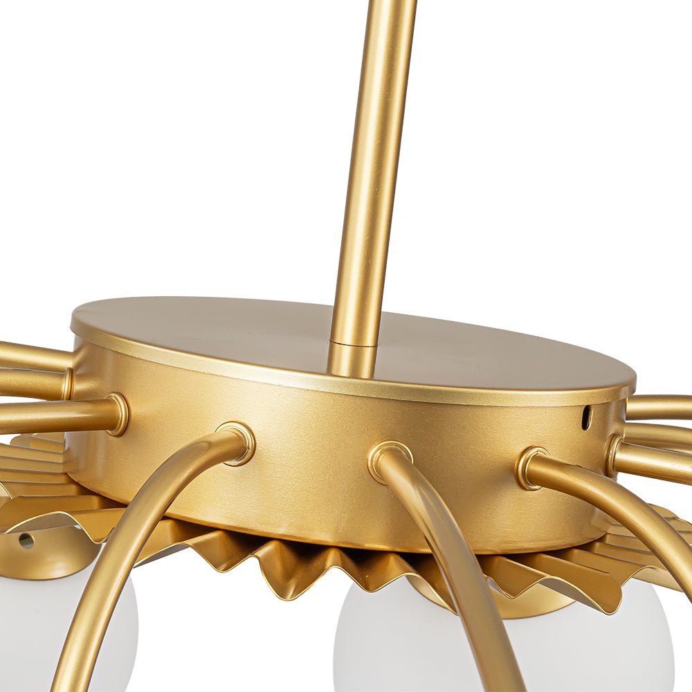 Frosted Globe Semi Flush Ceiling Light 12-Arm Brass Starburst Chandelier for Dining Room Mid Century Modern | Thomler