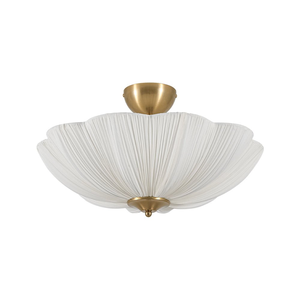 Three-Light Ceiling Lamp with Gathered Fabric Dome and Brass Accents | Thomler