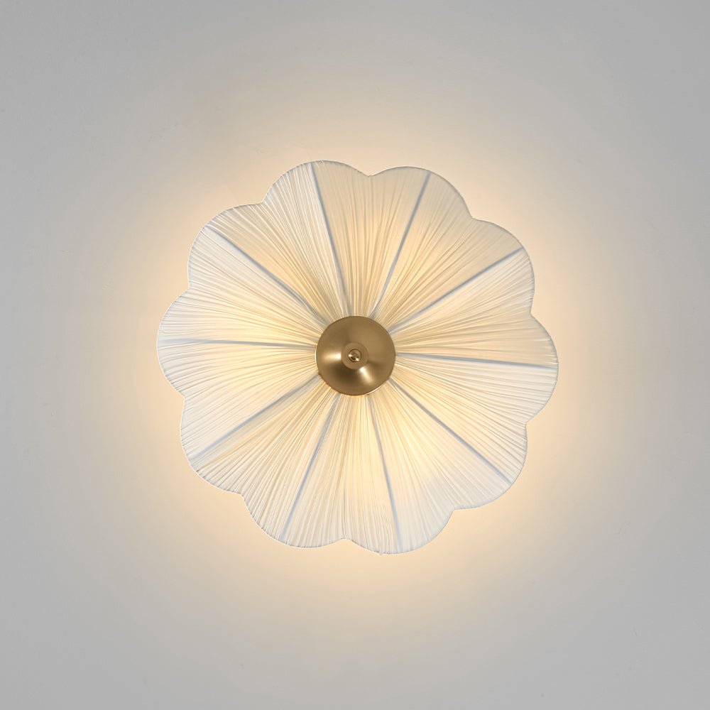 Three-Light Ceiling Lamp with Gathered Fabric Dome and Brass Accents | Thomler