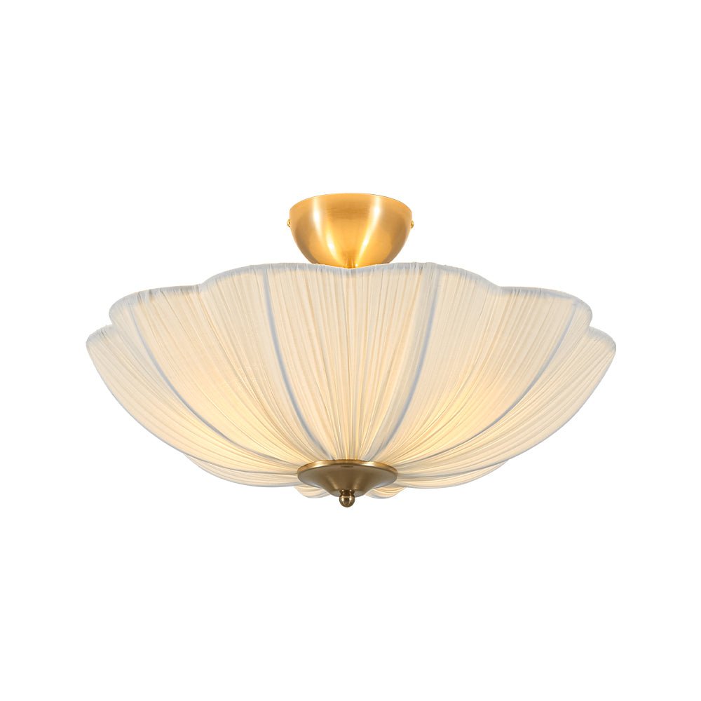 Three-Light Ceiling Lamp with Gathered Fabric Dome and Brass Accents | Thomler