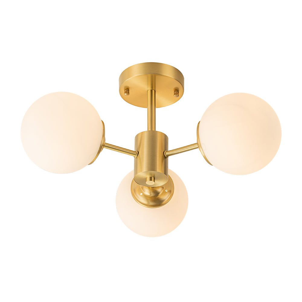 Ceiling Lamp Brass Opal Glass 48.0 cm Flush Mount Living Room Bedroom Mid Century Sputnik Bubble Light | Thomler