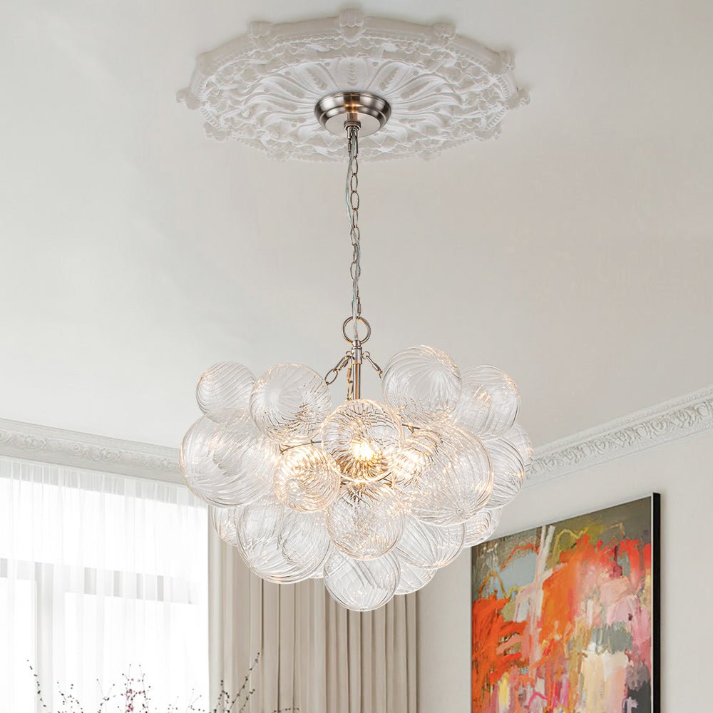 Multi-Globe Textured Glass Ceiling Fixture with Adjustable Chain Hardwired Dimmable Lighting for Dining Room Entryway Bedroom | Thomler