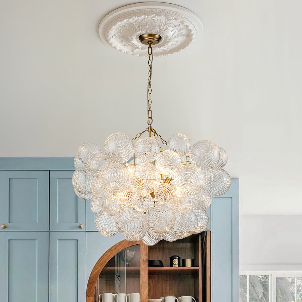 Multi-Globe Textured Glass Ceiling Fixture with Adjustable Chain Hardwired Dimmable Lighting for Dining Room Entryway Bedroom | Thomler