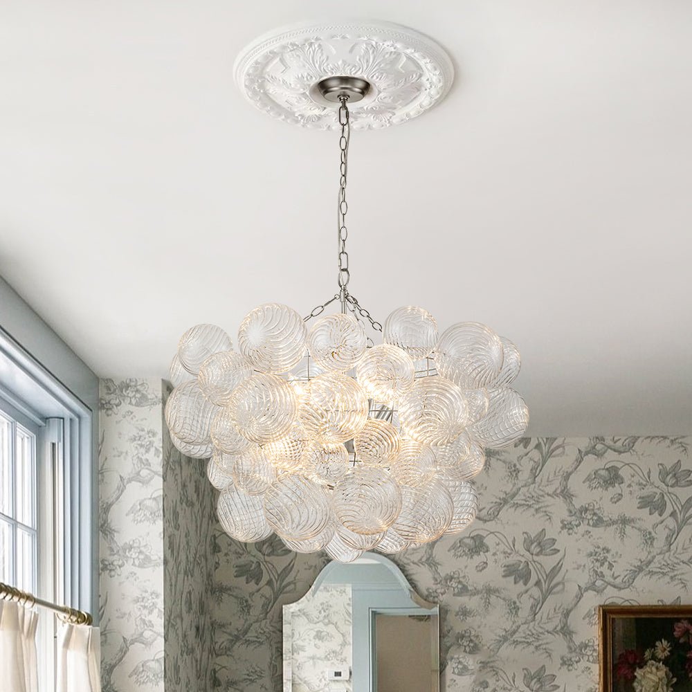 Multi-Globe Textured Glass Ceiling Fixture with Adjustable Chain Hardwired Dimmable Lighting for Dining Room Entryway Bedroom | Thomler