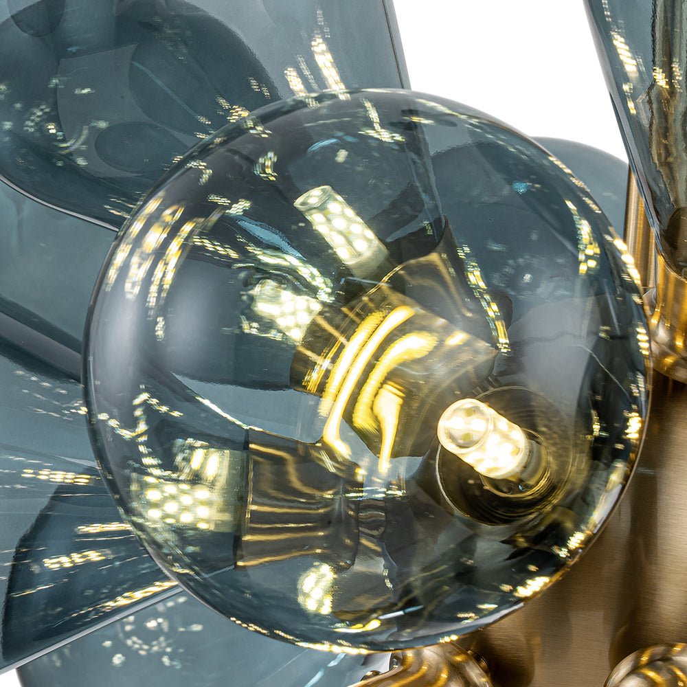 18-Light Glass Globe Ceiling Chandelier Blue Orb Sputnik Design Gold Frame Adjustable Height Hardwired for Dining Room Foyer | Thomler