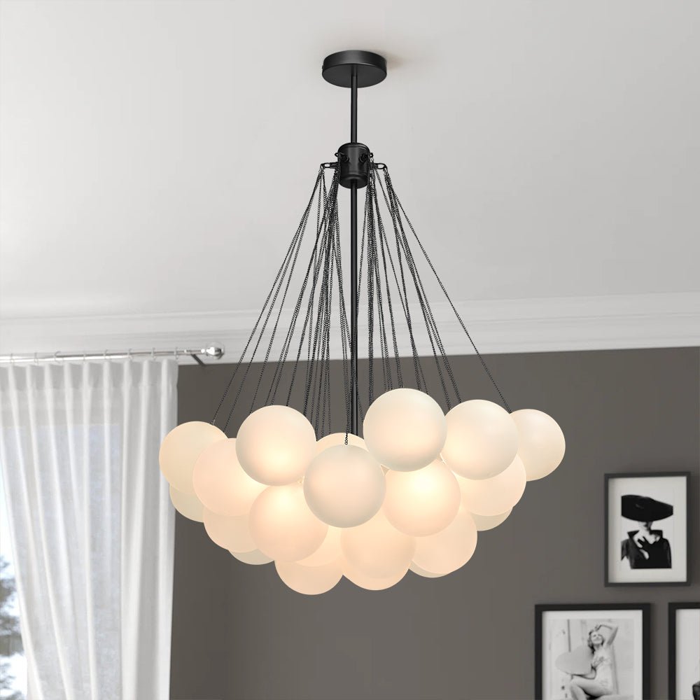 Matte Opal Globe Chandelier with Multiple Spheres – 3-Light Modern Ceiling Fixture for Dining Room & Living Room | Thomler