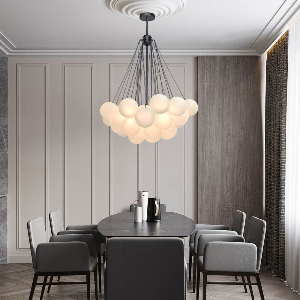 Matte Opal Globe Chandelier with Multiple Spheres – 3-Light Modern Ceiling Fixture for Dining Room & Living Room | Thomler