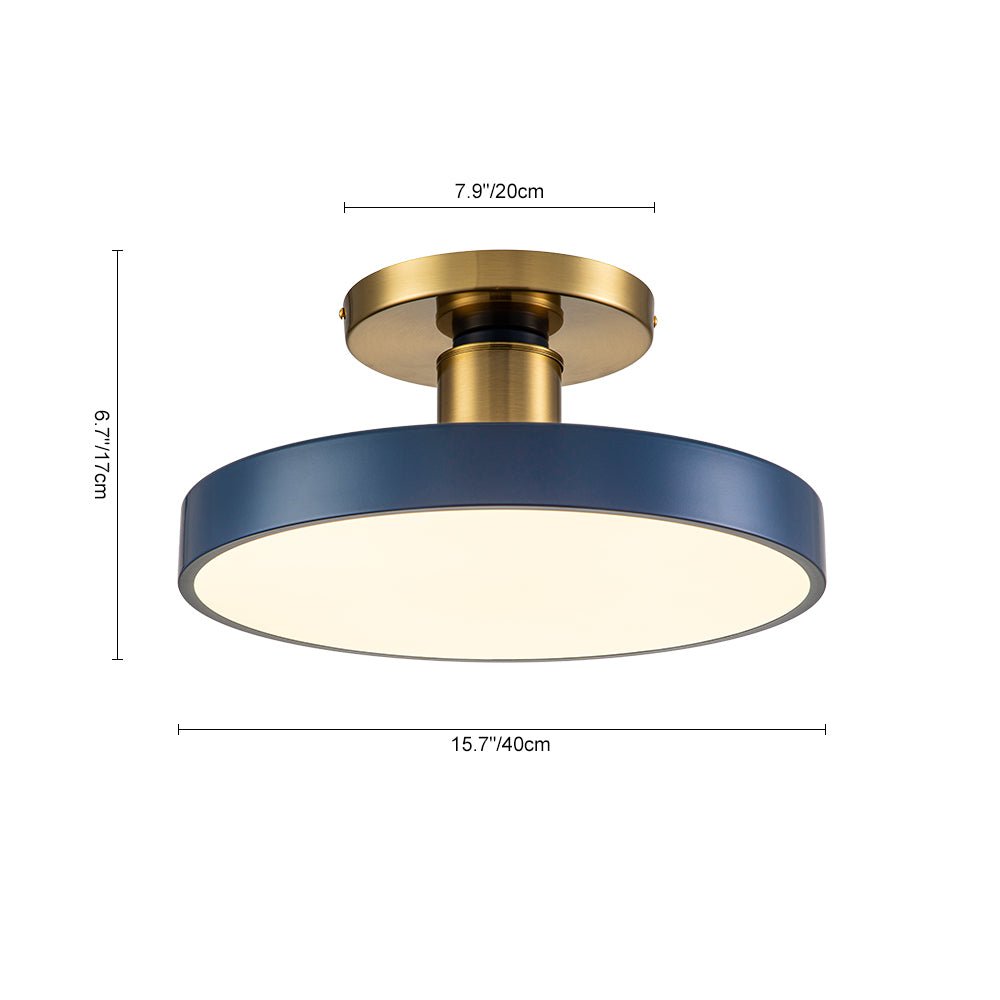 Ceiling Light Metal Acrylic 40.0 cm Navy Blue Brass Living Room Dimmable LED Semi Flush Mount Fixture | Thomler