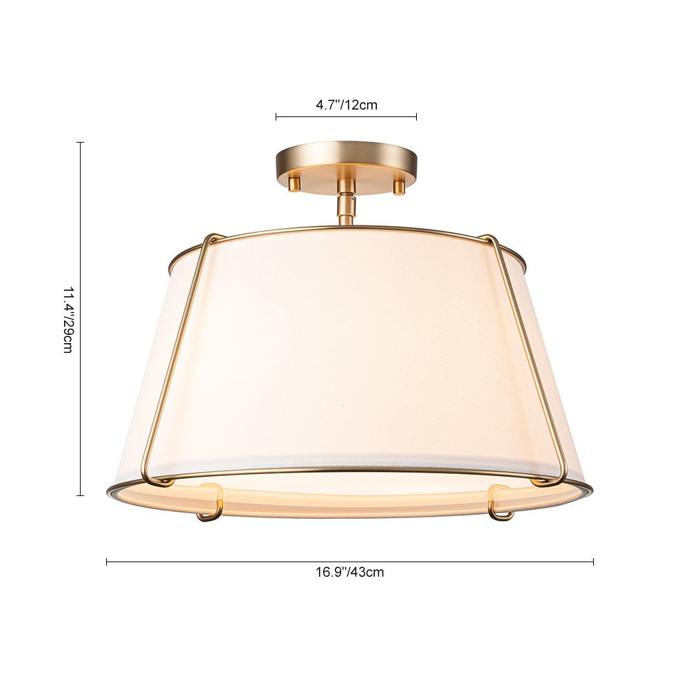 4-Light Linen Drum Semi Flush Ceiling Light with Brass Accents for Living Room, Dining Room, Bedroom | Mid-Century Modern Tapered Shade | Thomler