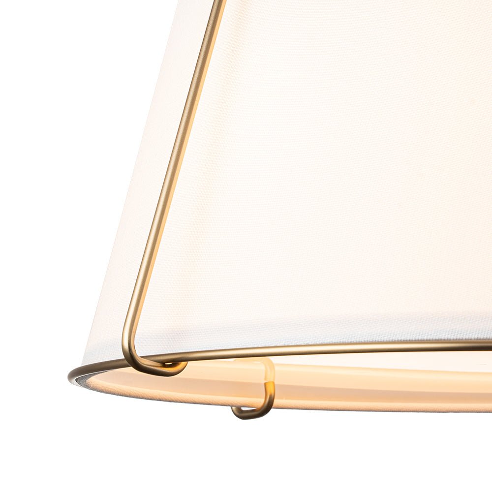4-Light Linen Drum Semi Flush Ceiling Light with Brass Accents for Living Room, Dining Room, Bedroom | Mid-Century Modern Tapered Shade | Thomler