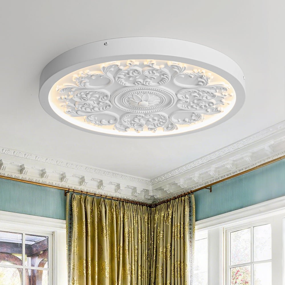 Ceiling Light Resin Relief LED 48.5 cm Matte White Living Room Bedroom Dimmable Flush Mount Ornament Fixture | Thomler