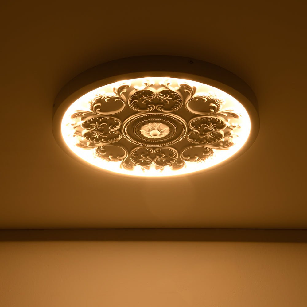 Ceiling Light Resin Relief LED 48.5 cm Matte White Living Room Bedroom Dimmable Flush Mount Ornament Fixture | Thomler