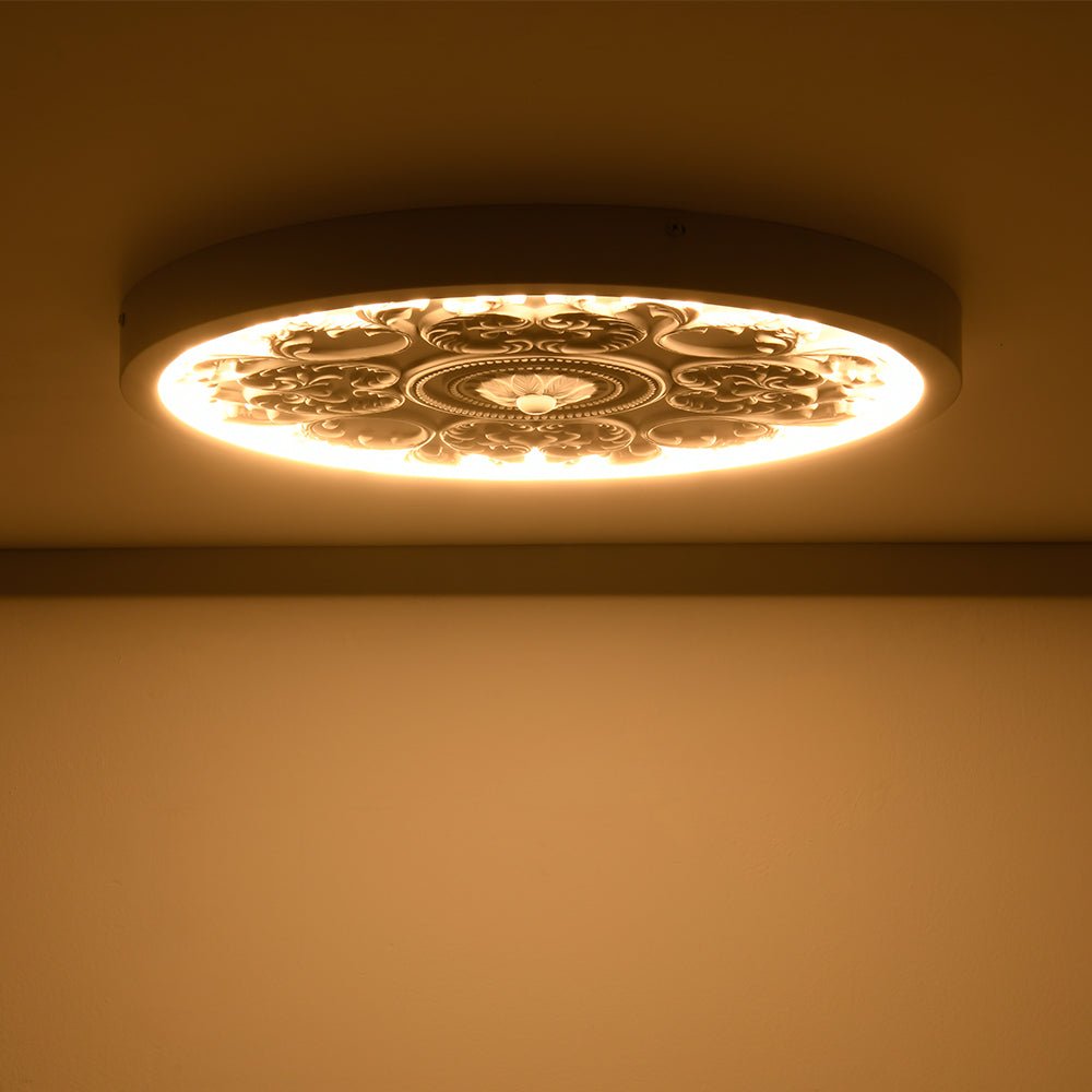 Ceiling Light Resin Relief LED 48.5 cm Matte White Living Room Bedroom Dimmable Flush Mount Ornament Fixture | Thomler