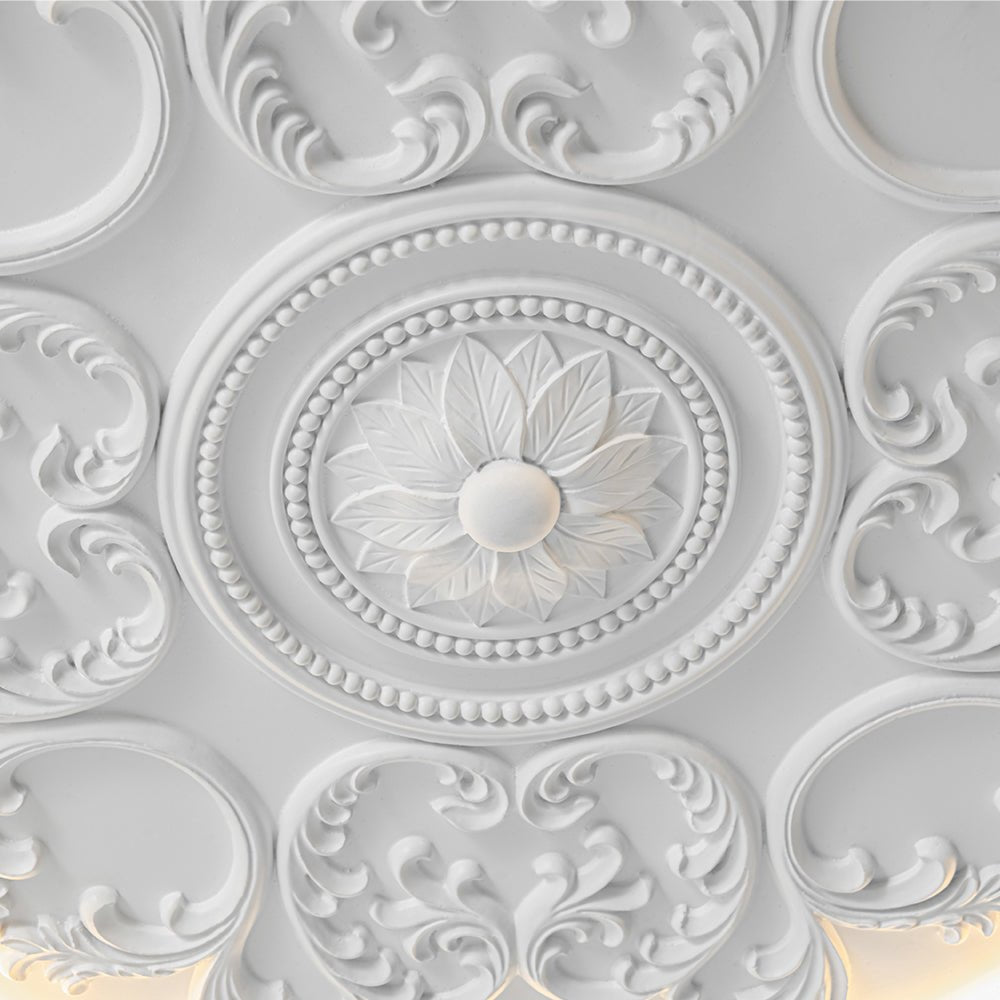 Ceiling Light Resin Relief LED 48.5 cm Matte White Living Room Bedroom Dimmable Flush Mount Ornament Fixture | Thomler