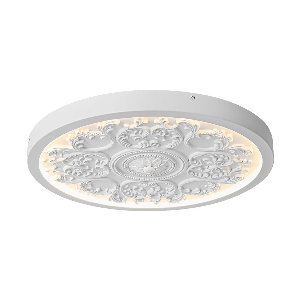 Ceiling Light Resin Relief LED 48.5 cm Matte White Living Room Bedroom Dimmable Flush Mount Ornament Fixture | Thomler