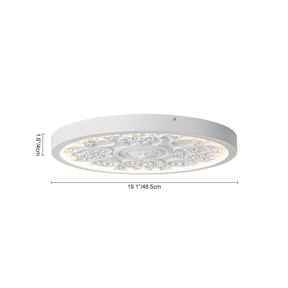 Ceiling Light Resin Relief LED 48.5 cm Matte White Living Room Bedroom Dimmable Flush Mount Ornament Fixture | Thomler