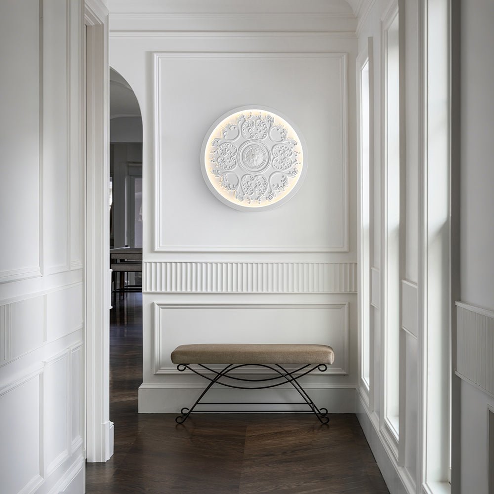Ceiling Light Resin Relief LED 48.5 cm Matte White Living Room Bedroom Dimmable Flush Mount Ornament Fixture | Thomler