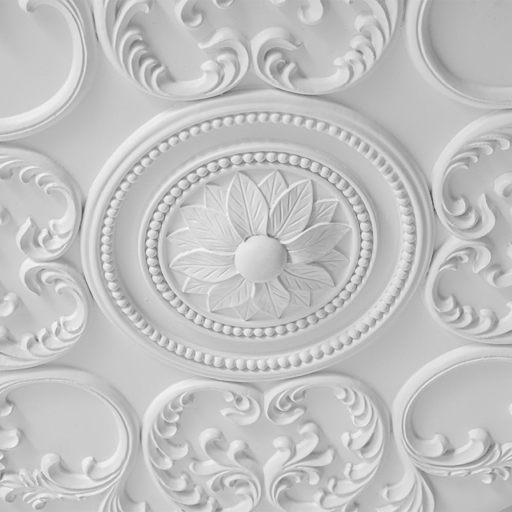 Ceiling Light Resin Relief LED 48.5 cm Matte White Living Room Bedroom Dimmable Flush Mount Ornament Fixture | Thomler