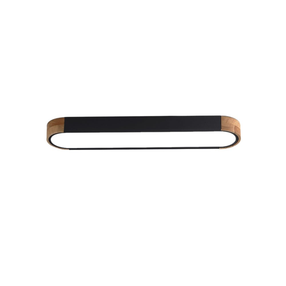 Slim Oval LED Ceiling Light with Wood Accents | Dimmable Flush Mount for Living Room Bedroom | Modern Low Profile Fixture | Hardwired | Thomler