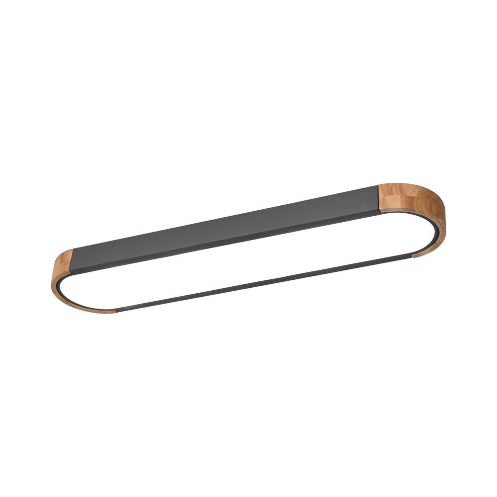 Slim Oval LED Ceiling Light with Wood Accents | Dimmable Flush Mount for Living Room Bedroom | Modern Low Profile Fixture | Hardwired | Thomler