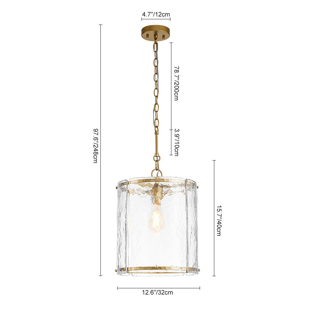Pendant Light Textured Glass 32.0 cm Brass Kitchen Island Dining Room Adjustable Cage Ceiling Hanging Lamp | Thomler