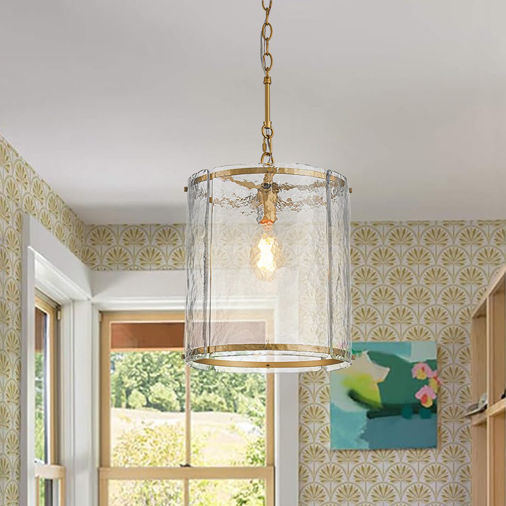 Pendant Light Textured Glass 32.0 cm Brass Kitchen Island Dining Room Adjustable Cage Ceiling Hanging Lamp | Thomler