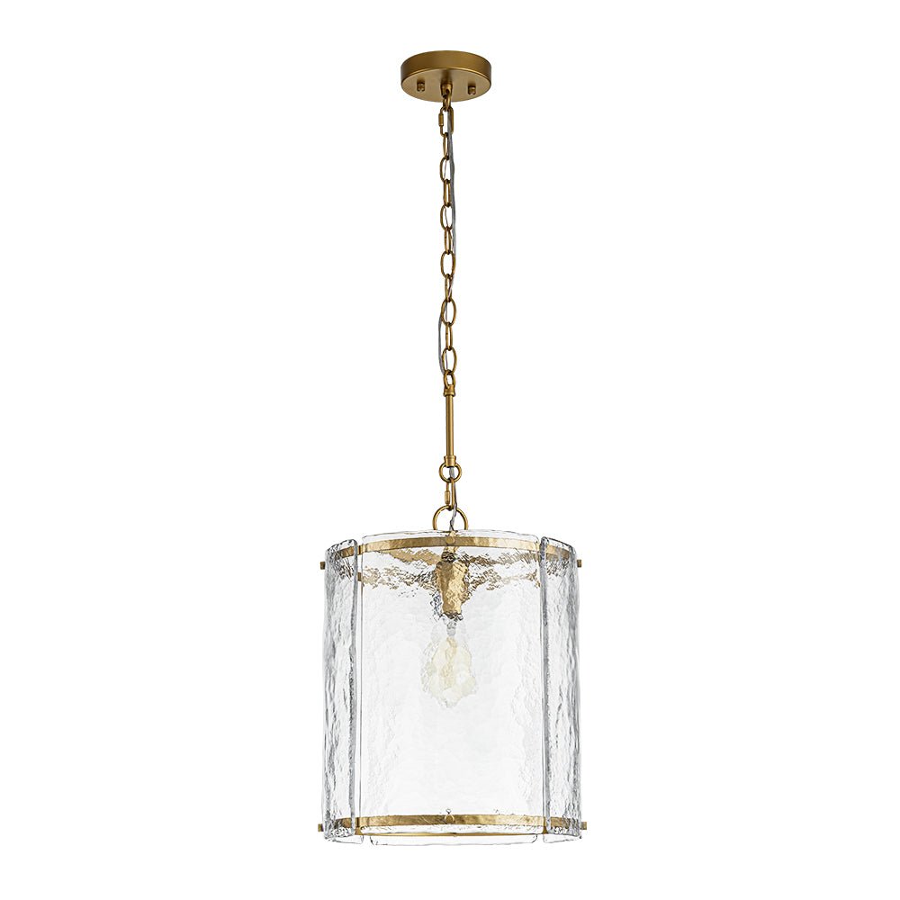 Pendant Light Textured Glass 32.0 cm Brass Kitchen Island Dining Room Adjustable Cage Ceiling Hanging Lamp | Thomler