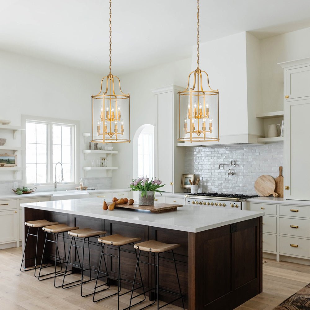 8-Light Farmhouse Cylinder Pendant Light with Clear Glass Shade for Kitchen Island & Dining Room | Thomler
