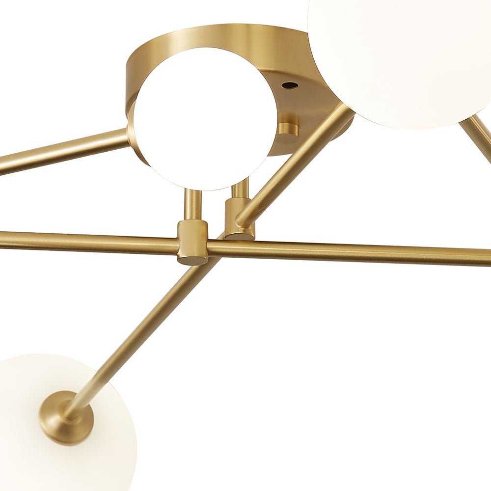 Mid-Century 6-Globe Ceiling Light with Brass Arms – Frosted Glass Shades, Hardwired Installation, G9 Base Compatible, Dimmable for Living | Thomler