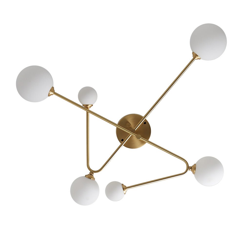 Mid-Century 6-Globe Ceiling Light with Brass Arms – Frosted Glass Shades, Hardwired Installation, G9 Base Compatible, Dimmable for Living | Thomler