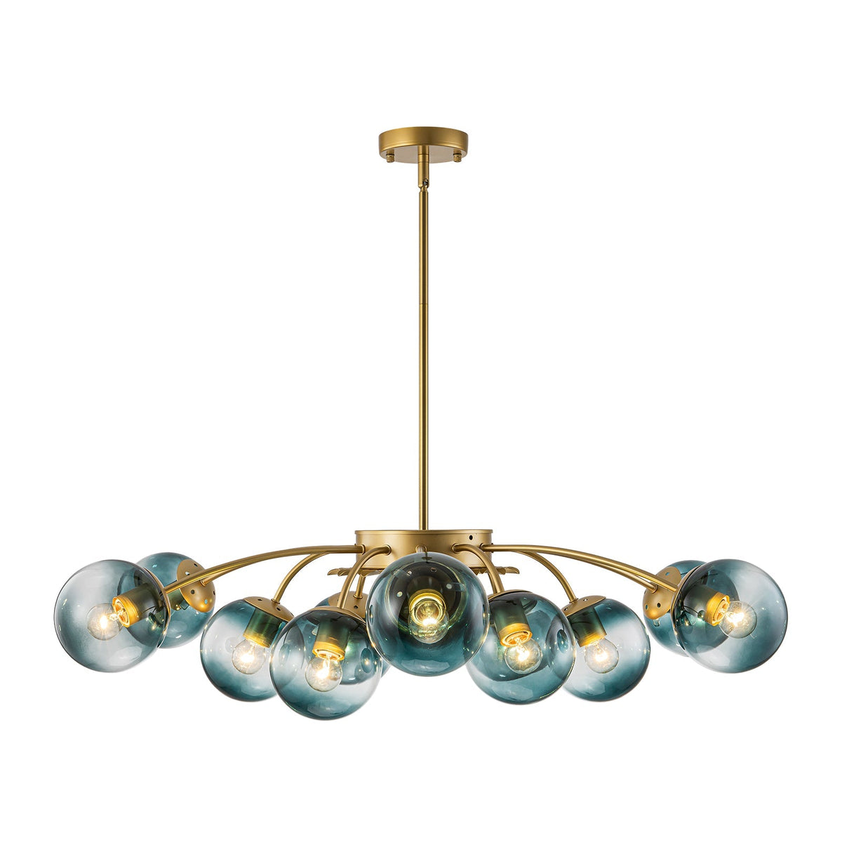12-Arm Starburst Ceiling Light with Gradient Azure Sphere Shades & Metallic Finish for Entryway | Thomler