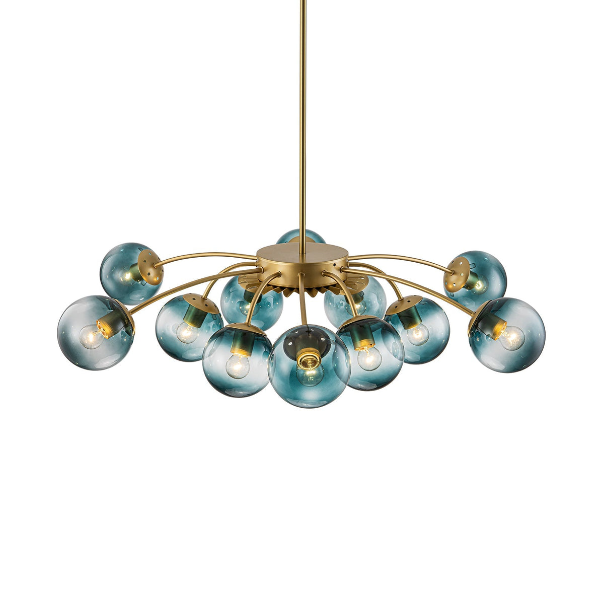 12-Arm Starburst Ceiling Light with Gradient Azure Sphere Shades & Metallic Finish for Entryway | Thomler