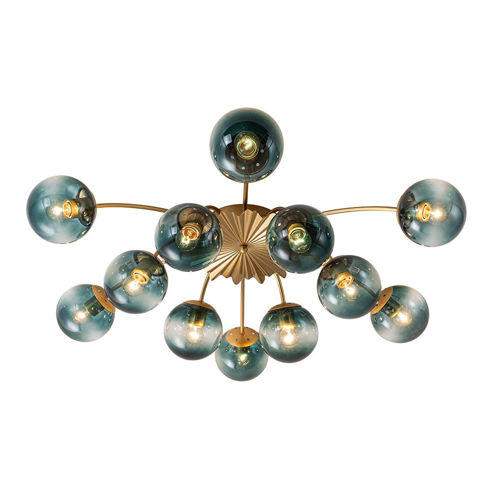 12-Arm Starburst Ceiling Light with Gradient Azure Sphere Shades & Metallic Finish for Entryway | Thomler