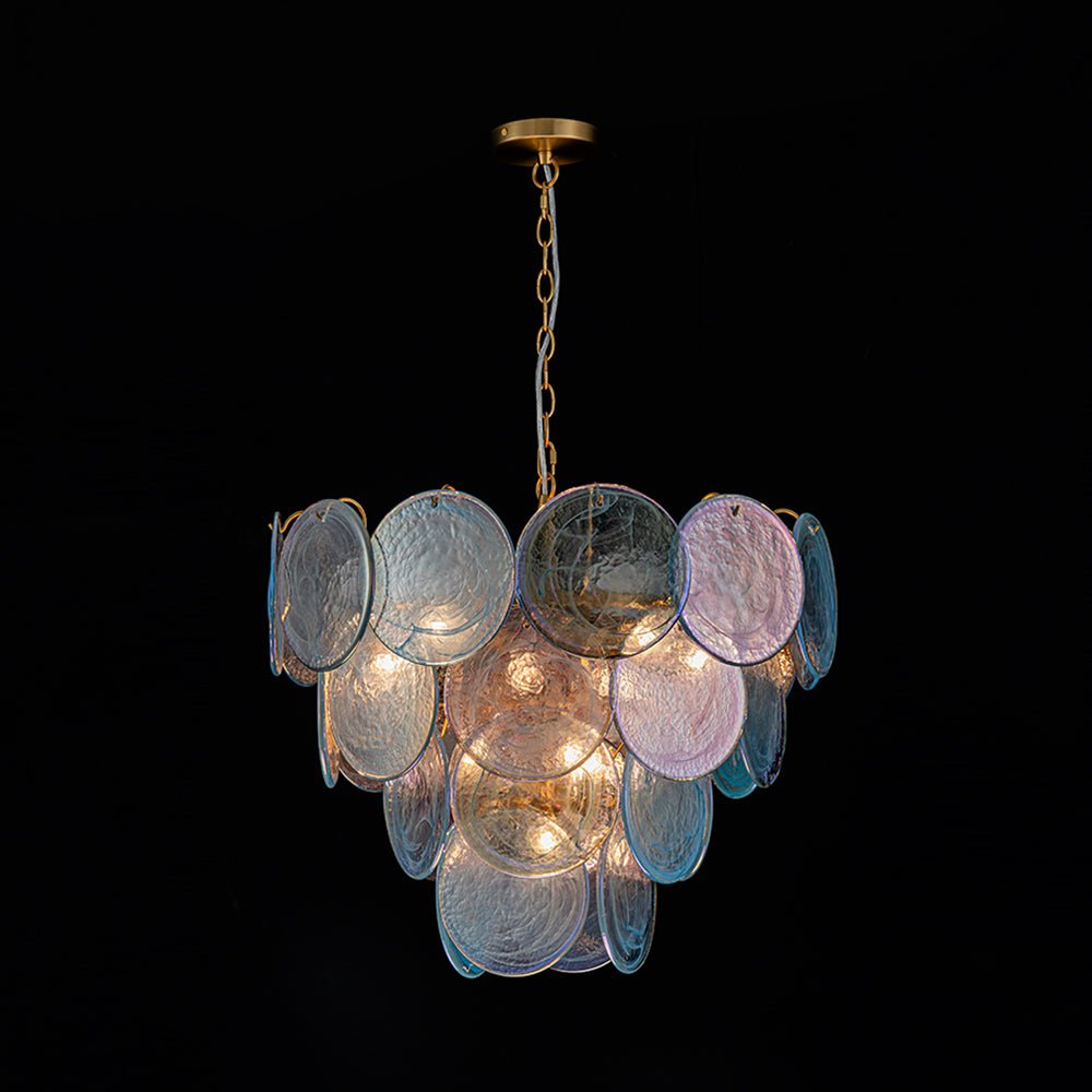 Layered Round Ceiling Fixture with Hand-Blown Sapphire Swirl Glass Discs for Dining Room & Entryway | Thomler