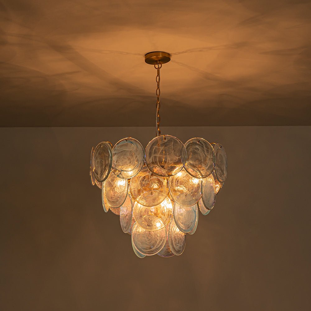 Layered Round Ceiling Fixture with Hand-Blown Sapphire Swirl Glass Discs for Dining Room & Entryway | Thomler