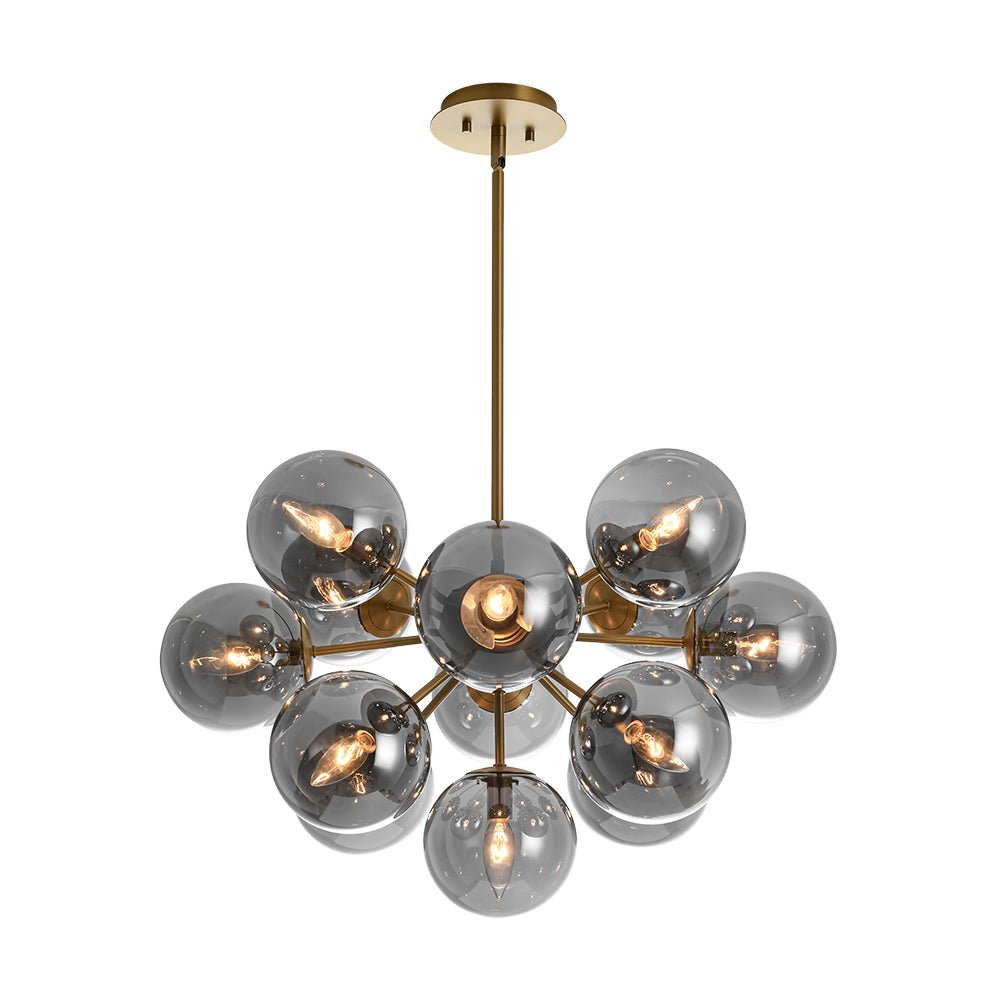 Pendant Light Smoked Glass 60.0 cm Brass Dining Room Sunburst Chandelier Adjustable Semi Flush Ceiling Light | Thomler