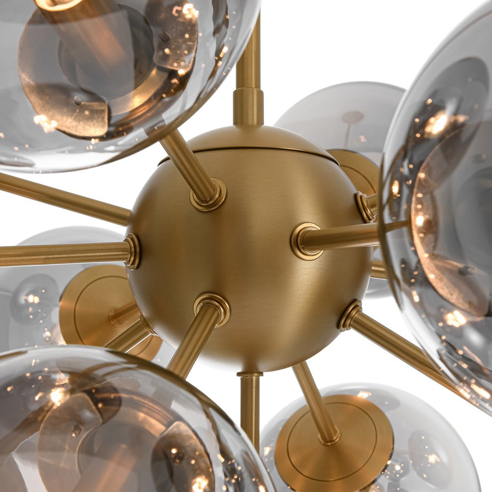 Pendant Light Smoked Glass 60.0 cm Brass Dining Room Sunburst Chandelier Adjustable Semi Flush Ceiling Light | Thomler