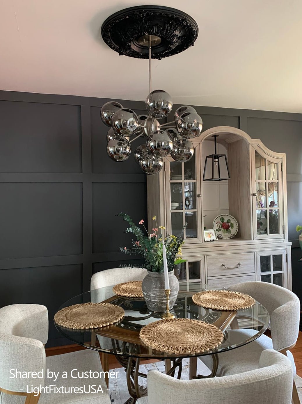 Pendant Light Smoked Glass 60.0 cm Brass Dining Room Sunburst Chandelier Adjustable Semi Flush Ceiling Light | Thomler