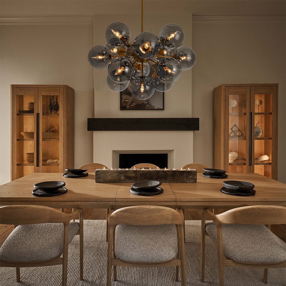 Pendant Light Smoked Glass 60.0 cm Brass Dining Room Sunburst Chandelier Adjustable Semi Flush Ceiling Light | Thomler