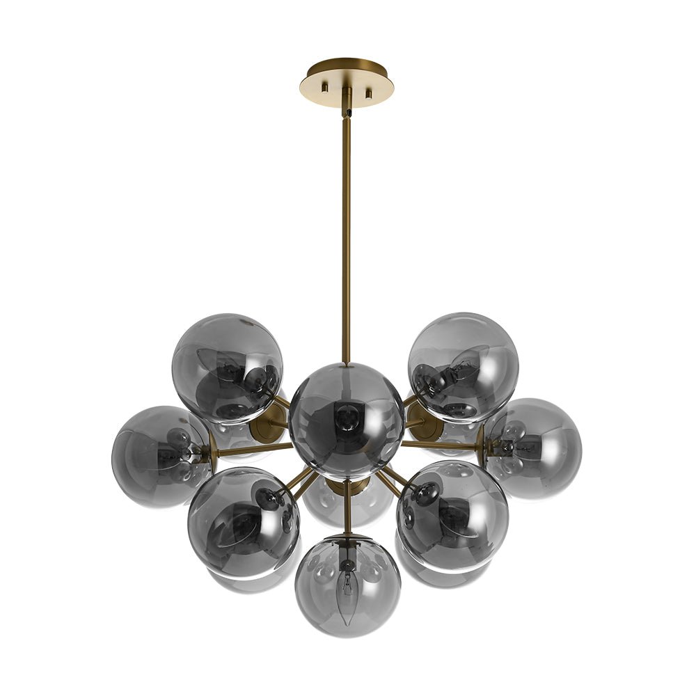 Pendant Light Smoked Glass 60.0 cm Brass Dining Room Sunburst Chandelier Adjustable Semi Flush Ceiling Light | Thomler