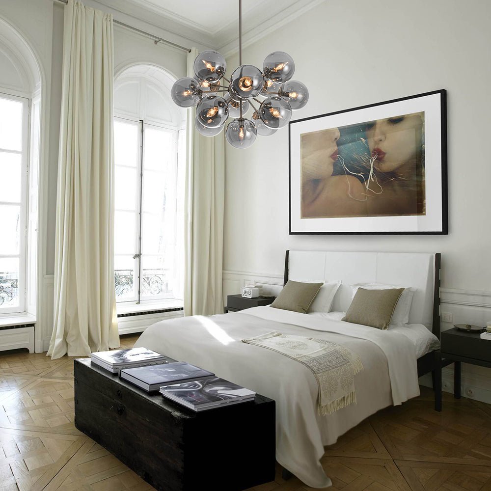 Pendant Light Smoked Glass 60.0 cm Brass Dining Room Sunburst Chandelier Adjustable Semi Flush Ceiling Light | Thomler