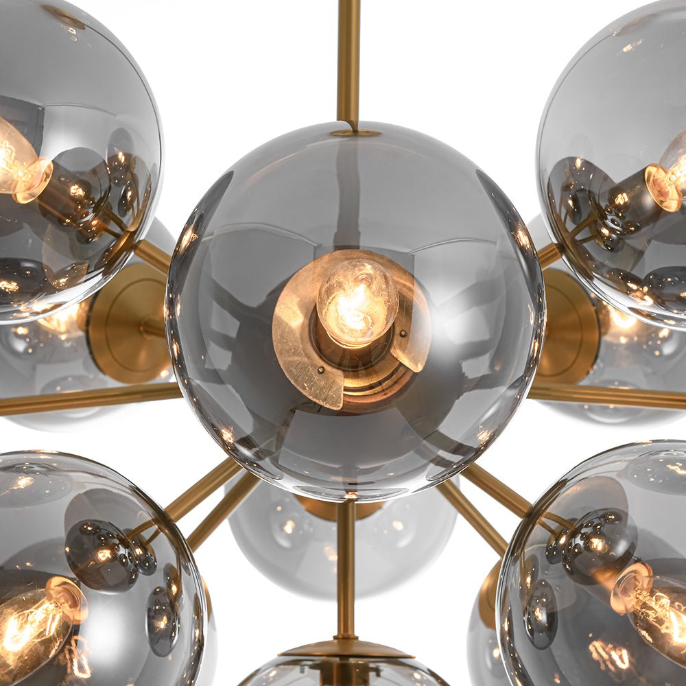 Pendant Light Smoked Glass 60.0 cm Brass Dining Room Sunburst Chandelier Adjustable Semi Flush Ceiling Light | Thomler