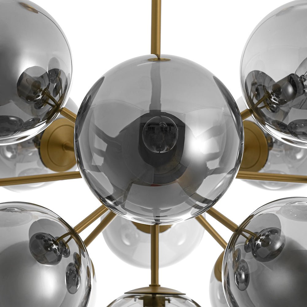 Pendant Light Smoked Glass 60.0 cm Brass Dining Room Sunburst Chandelier Adjustable Semi Flush Ceiling Light | Thomler