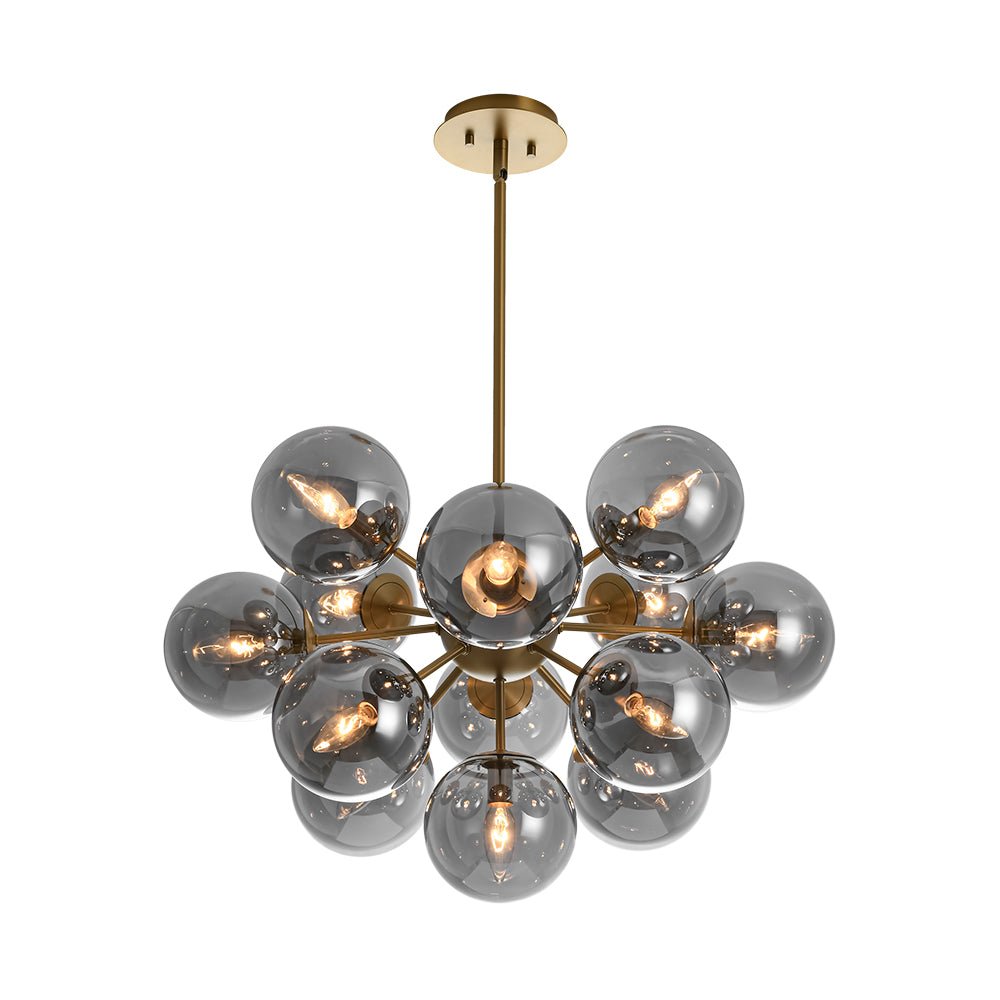 Pendant Light Smoked Glass 60.0 cm Brass Dining Room Sunburst Chandelier Adjustable Semi Flush Ceiling Light | Thomler