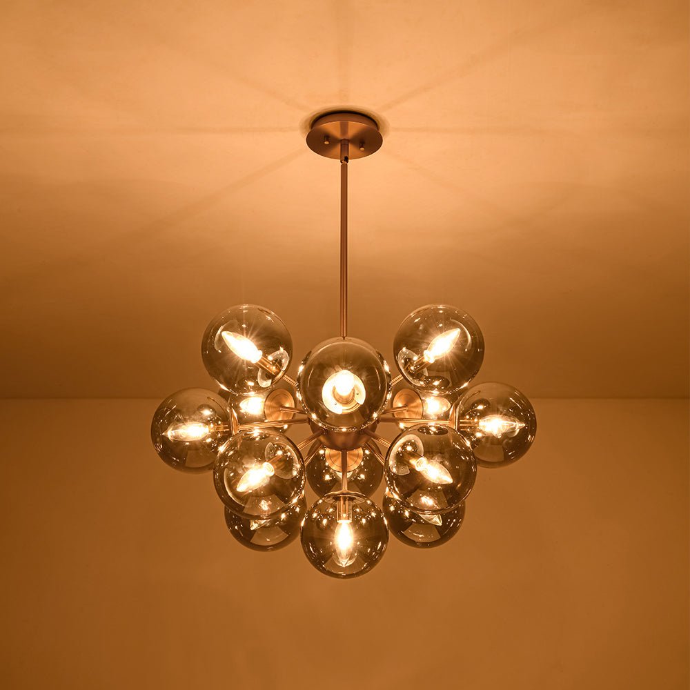 Pendant Light Smoked Glass 60.0 cm Brass Dining Room Sunburst Chandelier Adjustable Semi Flush Ceiling Light | Thomler