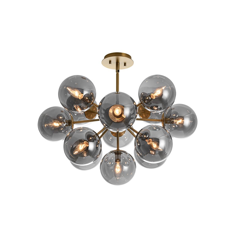 Pendant Light Smoked Glass 60.0 cm Brass Dining Room Sunburst Chandelier Adjustable Semi Flush Ceiling Light | Thomler