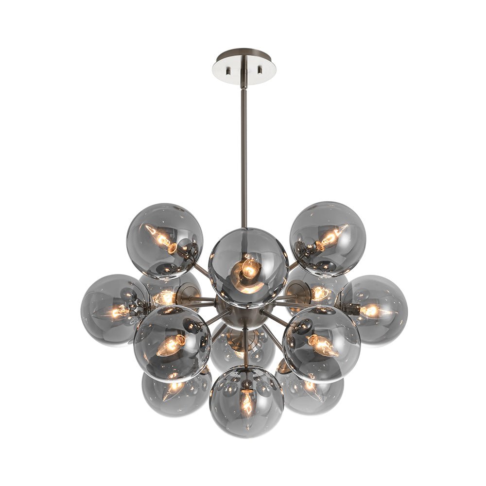 Pendant Light Smoked Glass 60.0 cm Brass Dining Room Sunburst Chandelier Adjustable Semi Flush Ceiling Light | Thomler