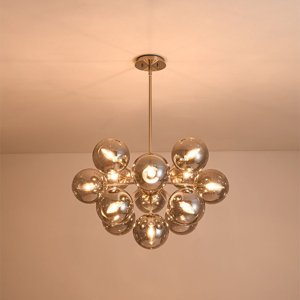 Pendant Light Smoked Glass 60.0 cm Brass Dining Room Sunburst Chandelier Adjustable Semi Flush Ceiling Light | Thomler