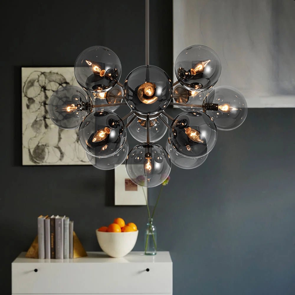 Pendant Light Smoked Glass 60.0 cm Brass Dining Room Sunburst Chandelier Adjustable Semi Flush Ceiling Light | Thomler
