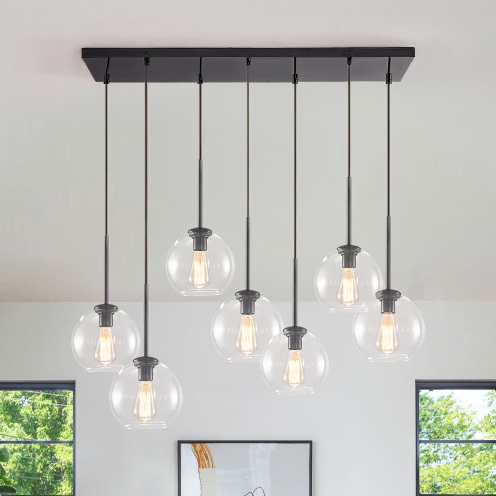 Pendant Light Glass Sphere 90.0 cm Brass Kitchen Island Dining Room Adjustable Seven Light Ceiling Fixture | Thomler